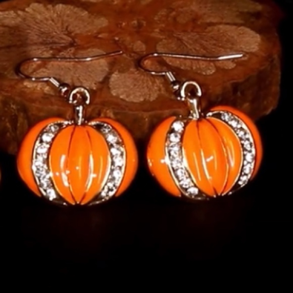 Pumpkin & Rhinestone Earrings